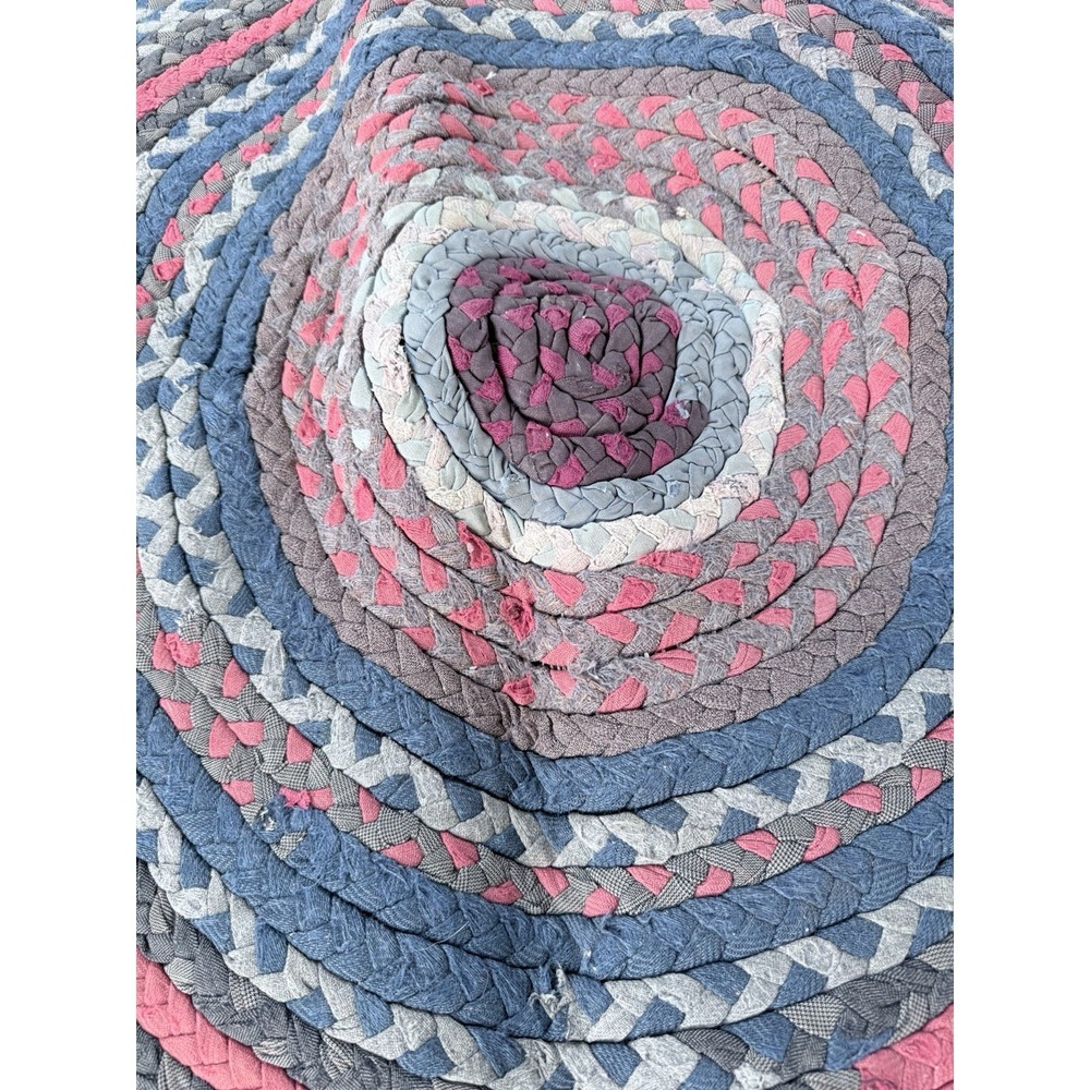 Vintage Braided Round Rag Rug 49" Handmade Farmhouse Folk Art - Picture 9 of 9